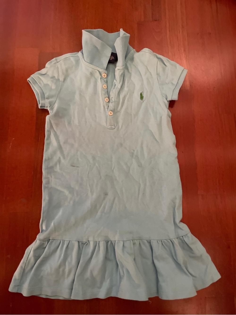 Ralph Lauren Pale Blue Girls Polo Dress with Ruffle Hem